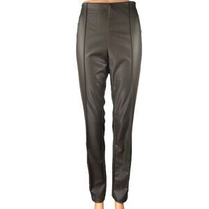 NEW H&M Womens Dark Brown Faux Leather Vegan Slim Straight Trousers Pants Size M